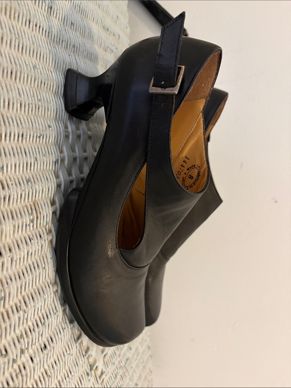 John Fluevog Black Leather Slingback Heels
